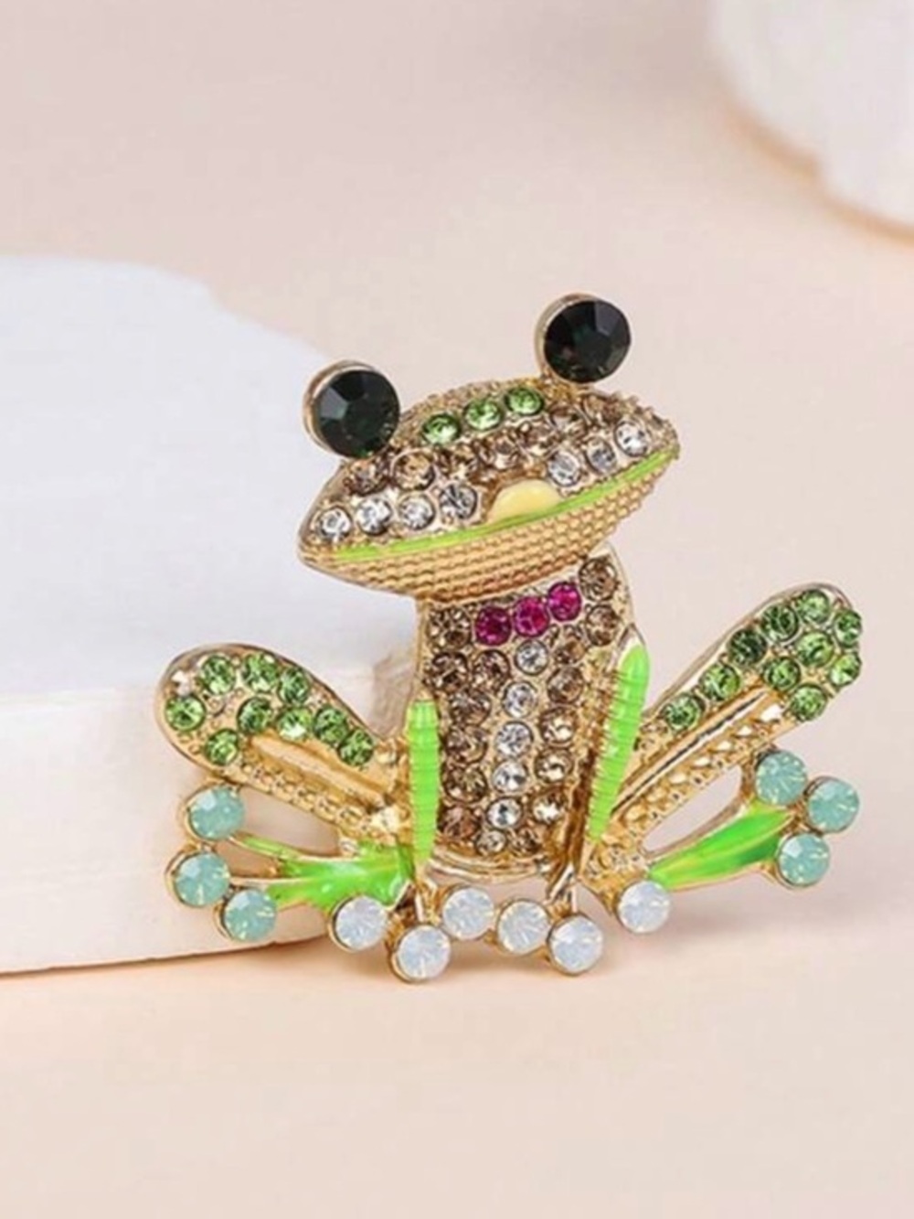 ✨NEW Crystal Frog Brooch with Green and Gold Accents